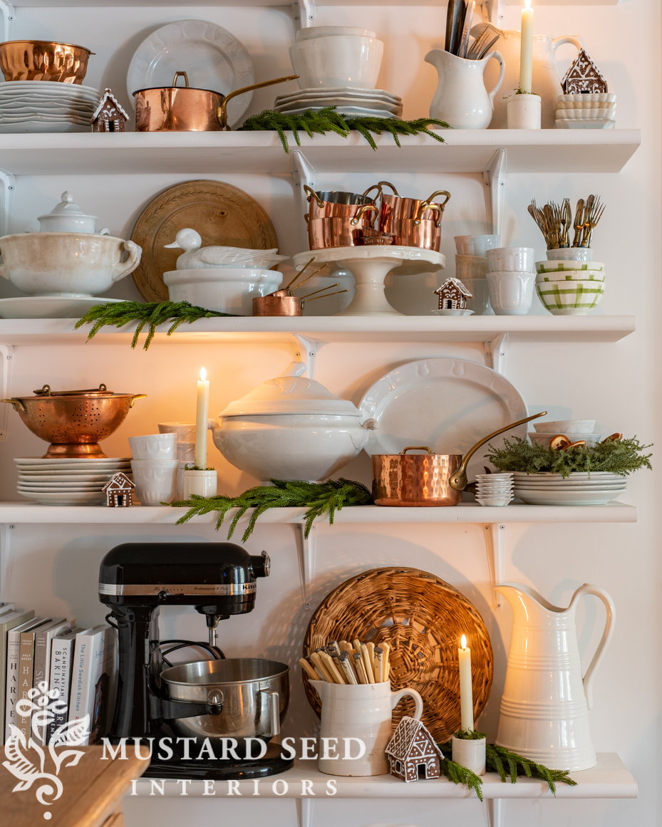 Christmas kitchen shelves | miss mustard seed