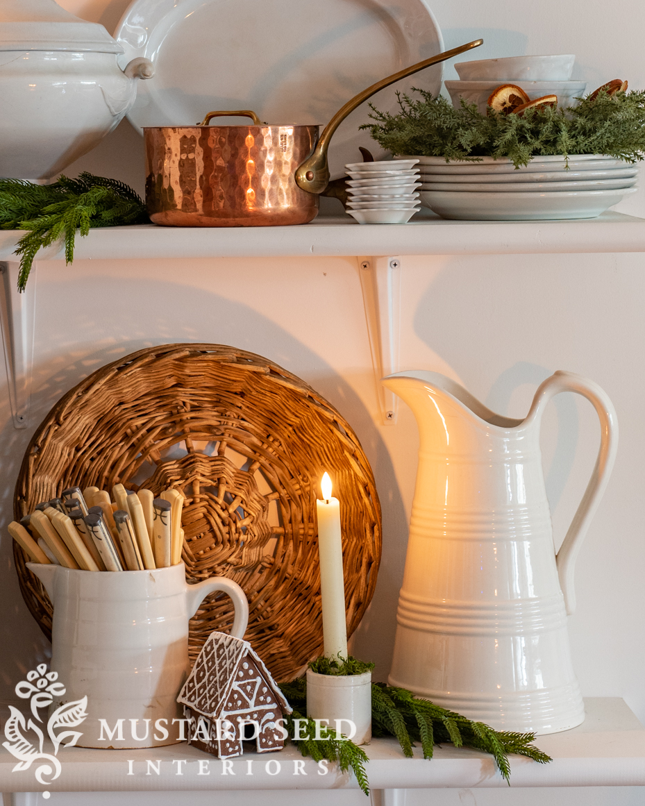 Christmas kitchen shelves | miss mustard seed