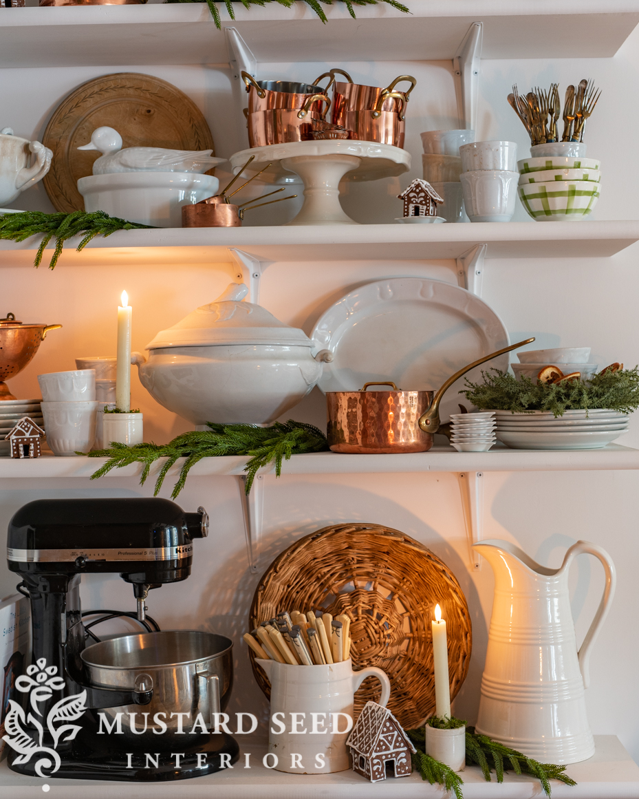 Christmas kitchen shelves | miss mustard seed