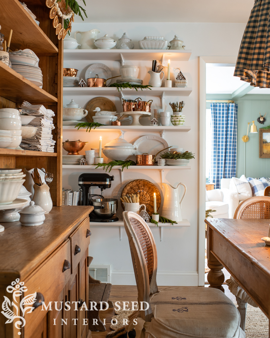 Christmas kitchen shelves | miss mustard seed
