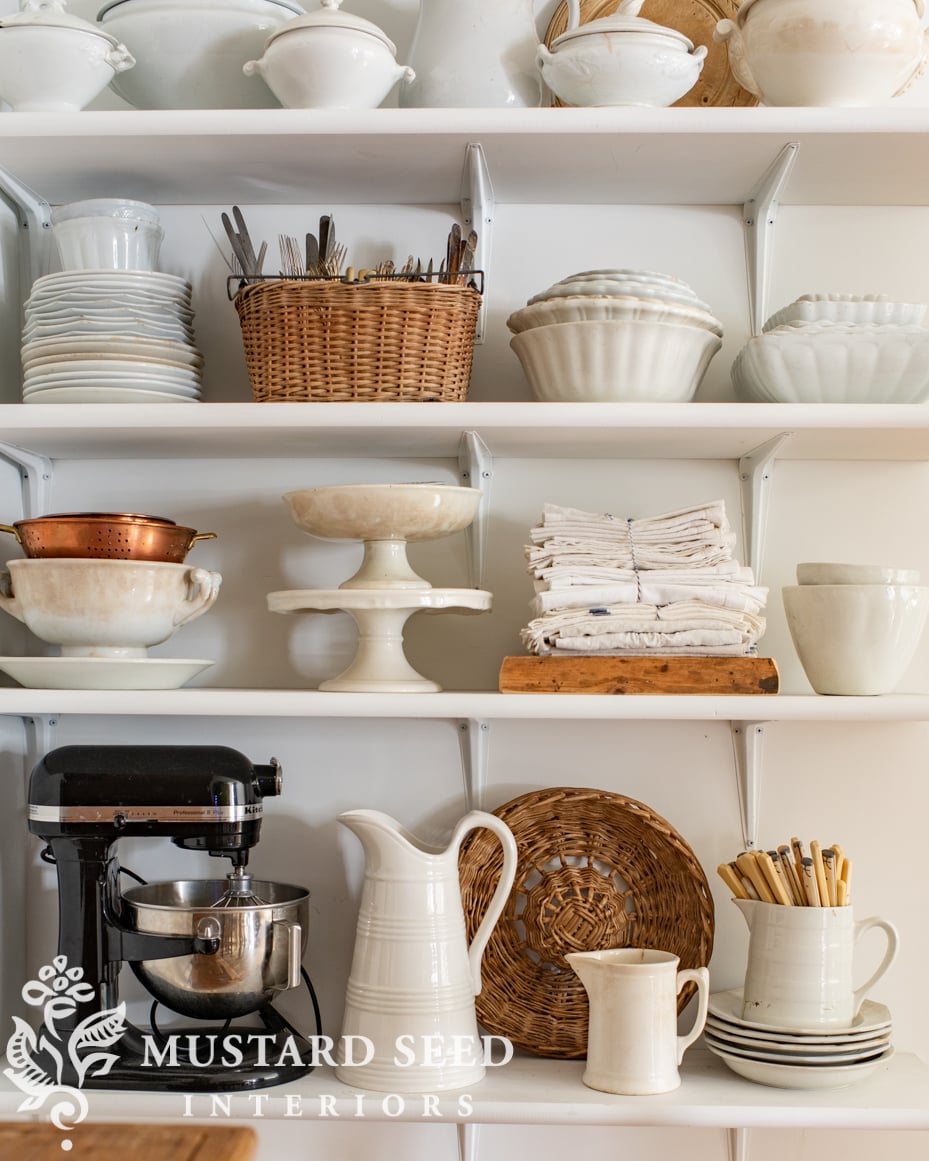 shelf styling | white ironstone collection | miss mustard seed