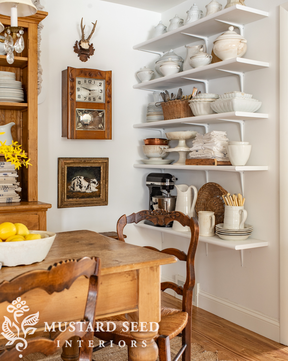 utilitarian open kitchen shelving inspiration | miss mustard seed