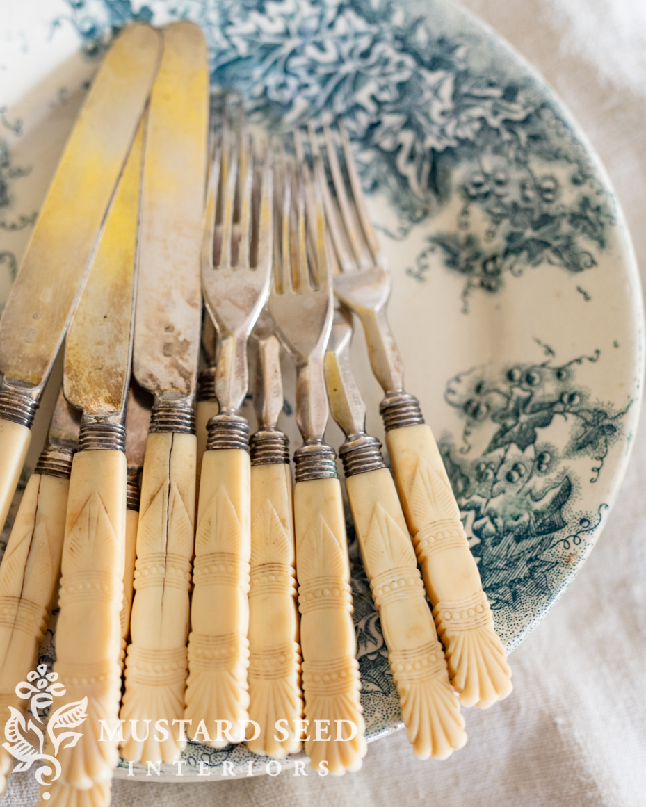 antique english bone-handled flatware utensils | miss mustard seed