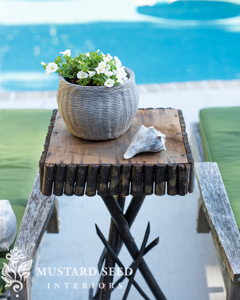 1980 pool renovation | antique twig plant stand | miss mustard seed