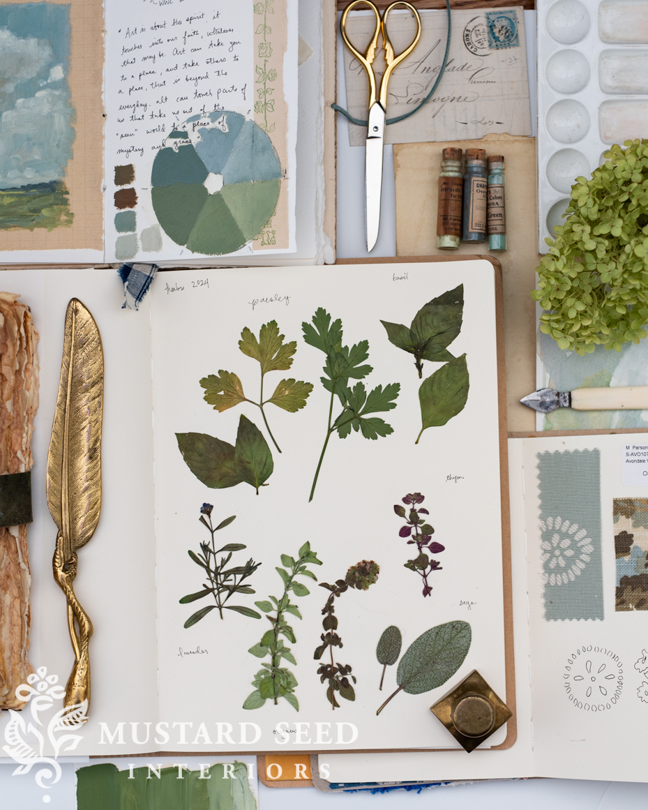 pressing and mounting flowers, herbs, and leaves | gardening notebook | miss mustard seed
