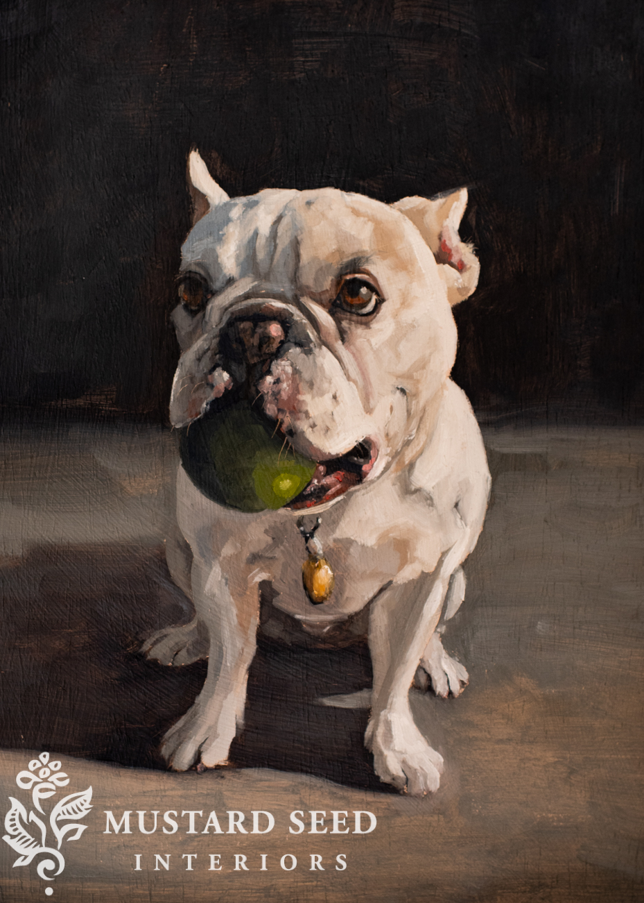 original oil painting | dog portrait | miss mustard seed | Marian Parsons fine art