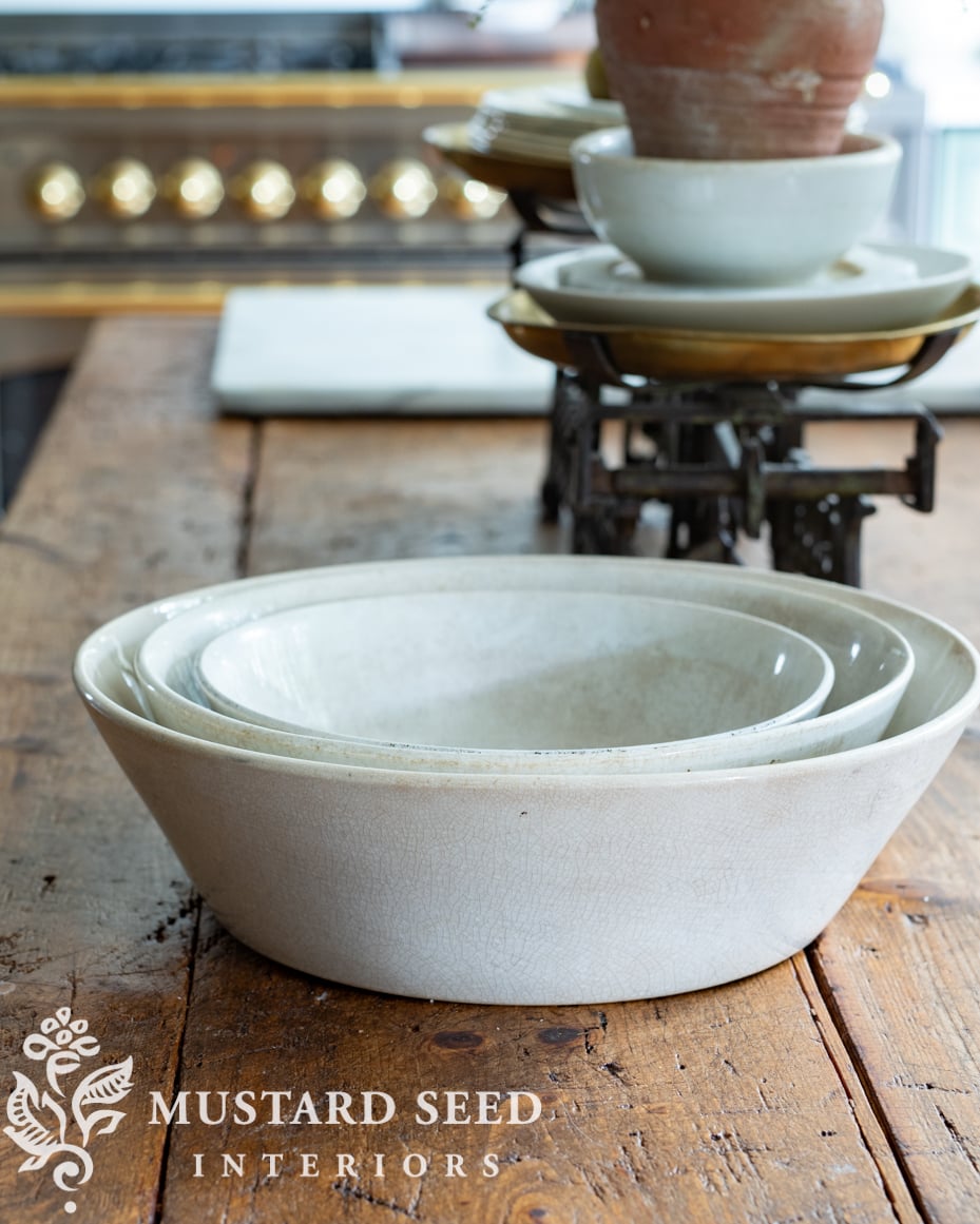 antique ironstone milk pans | miss mustard seed