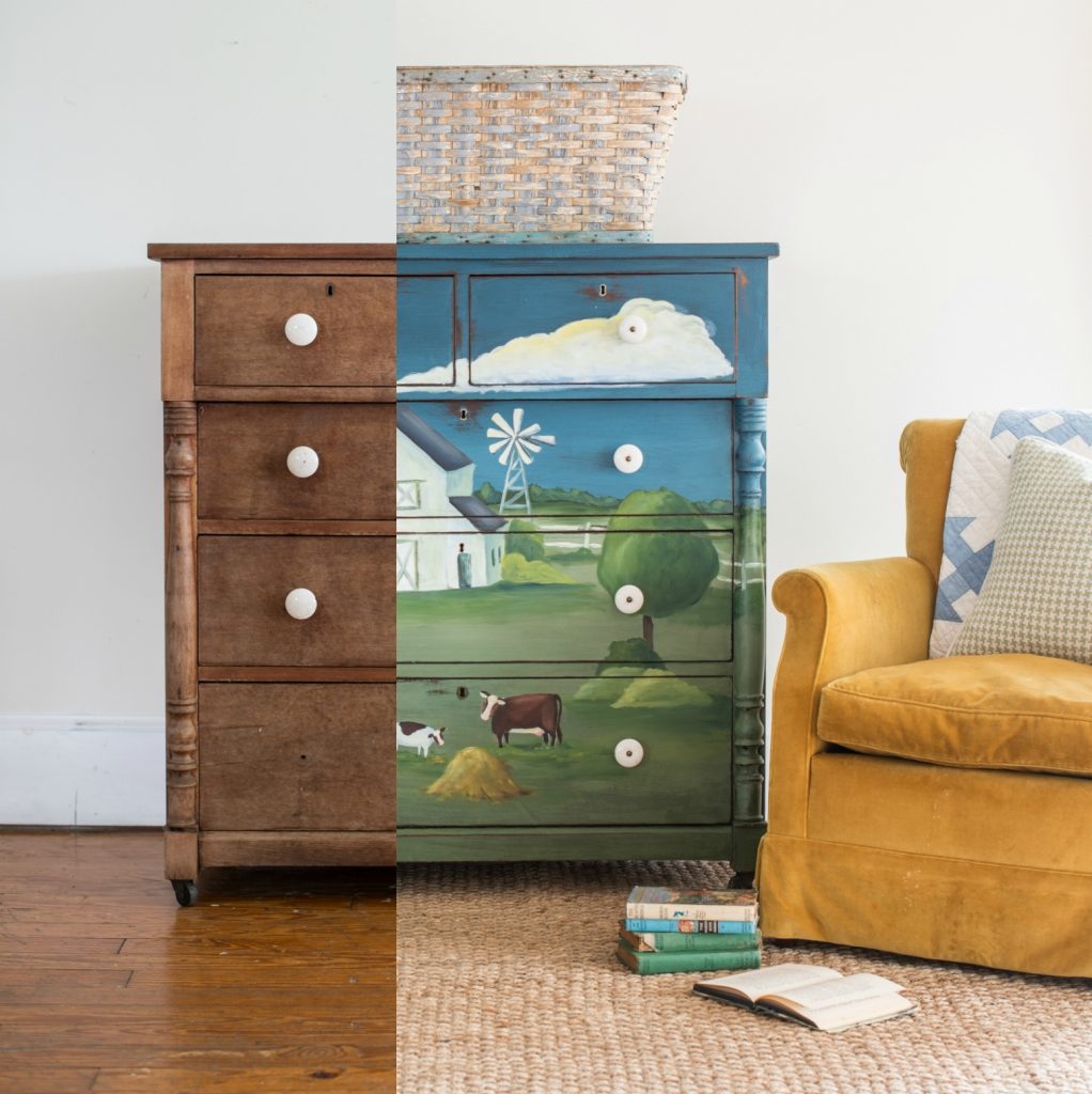painted landscape dresser makeover | miss mustard seed