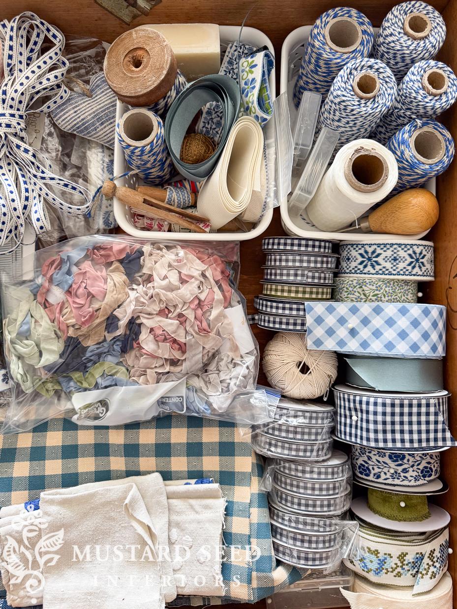 drawer of ribbons and twine | miss mustard seed