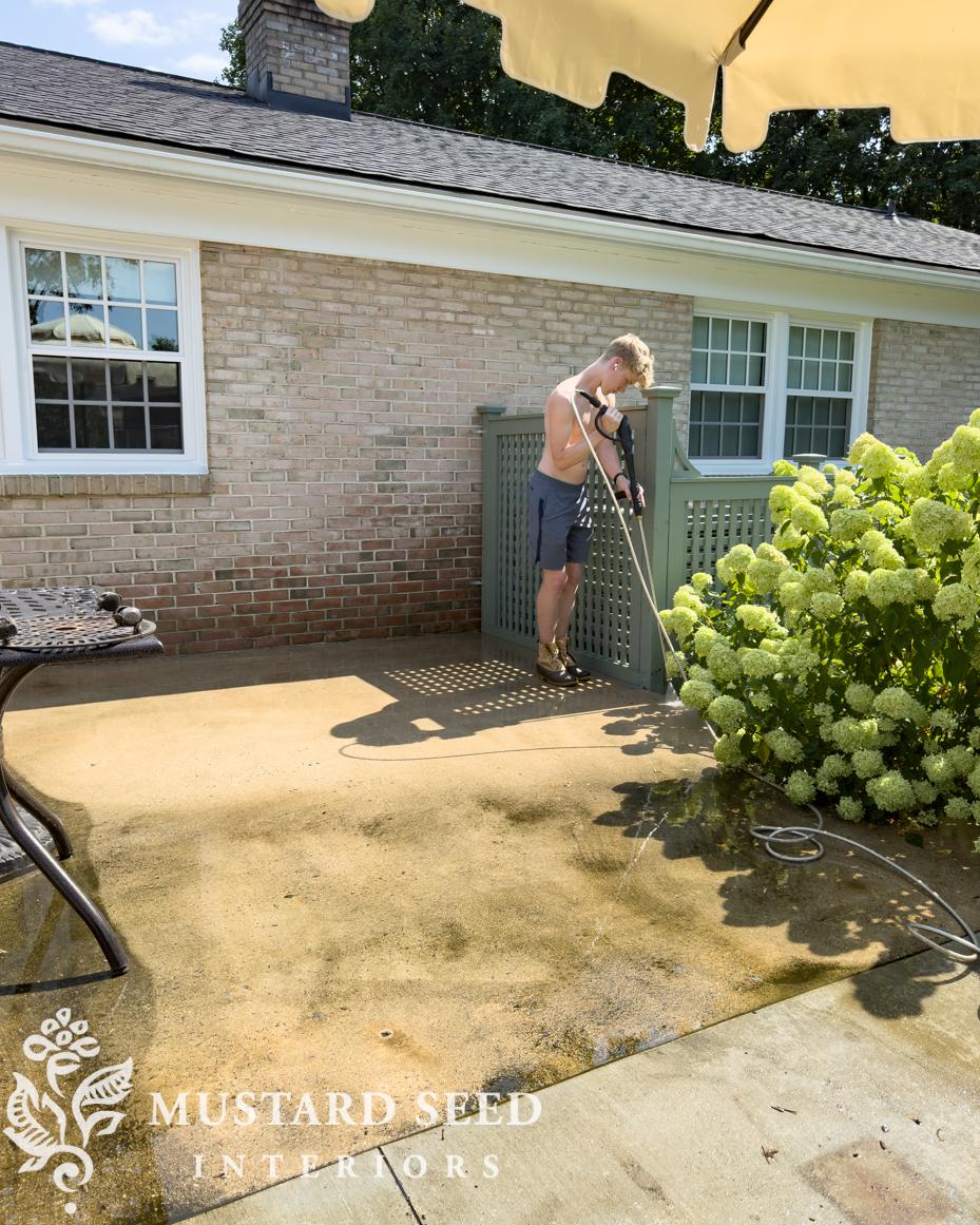 Power washing the patio | miss mustard seed