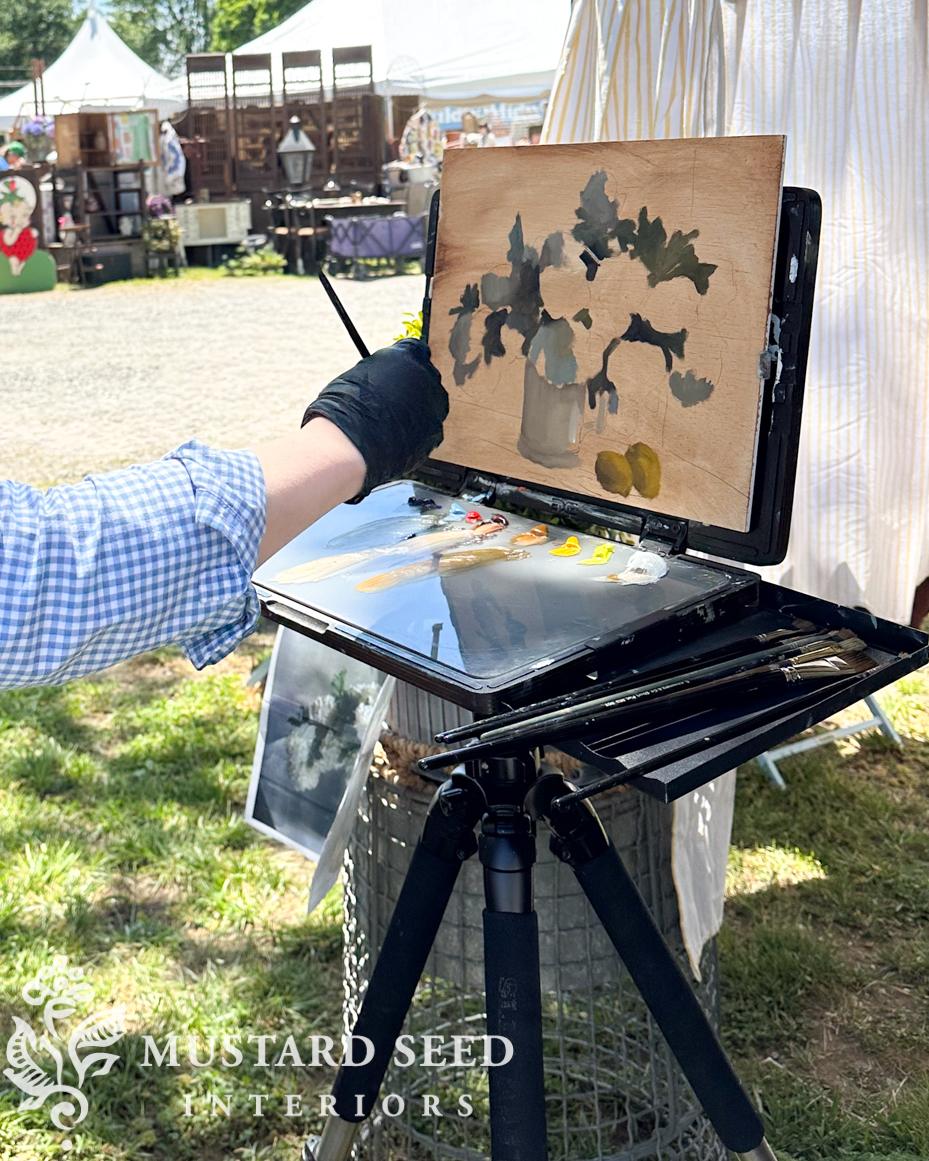 marian parsons fine art | live painting at Lucketts | miss mustard seed