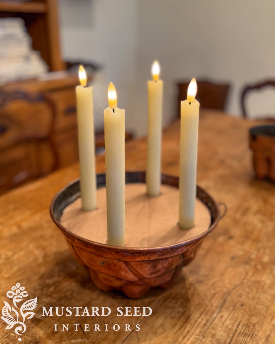 copper mold candle centerpiece | Christmas decorating | miss mustard seed