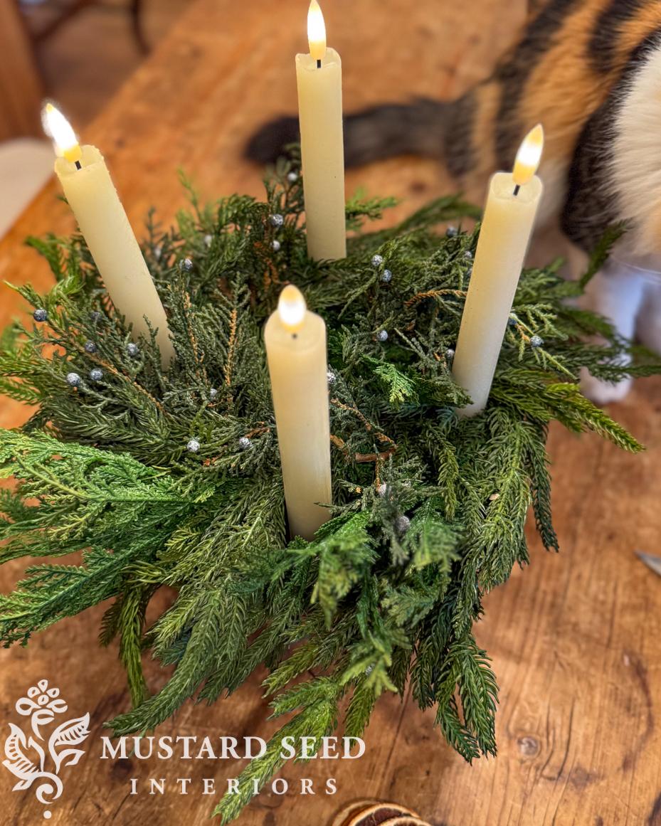 copper mold candle centerpiece | Christmas decorating | miss mustard seed