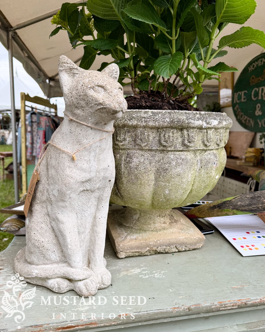 antique concrete cat statue | miss mustard seed
