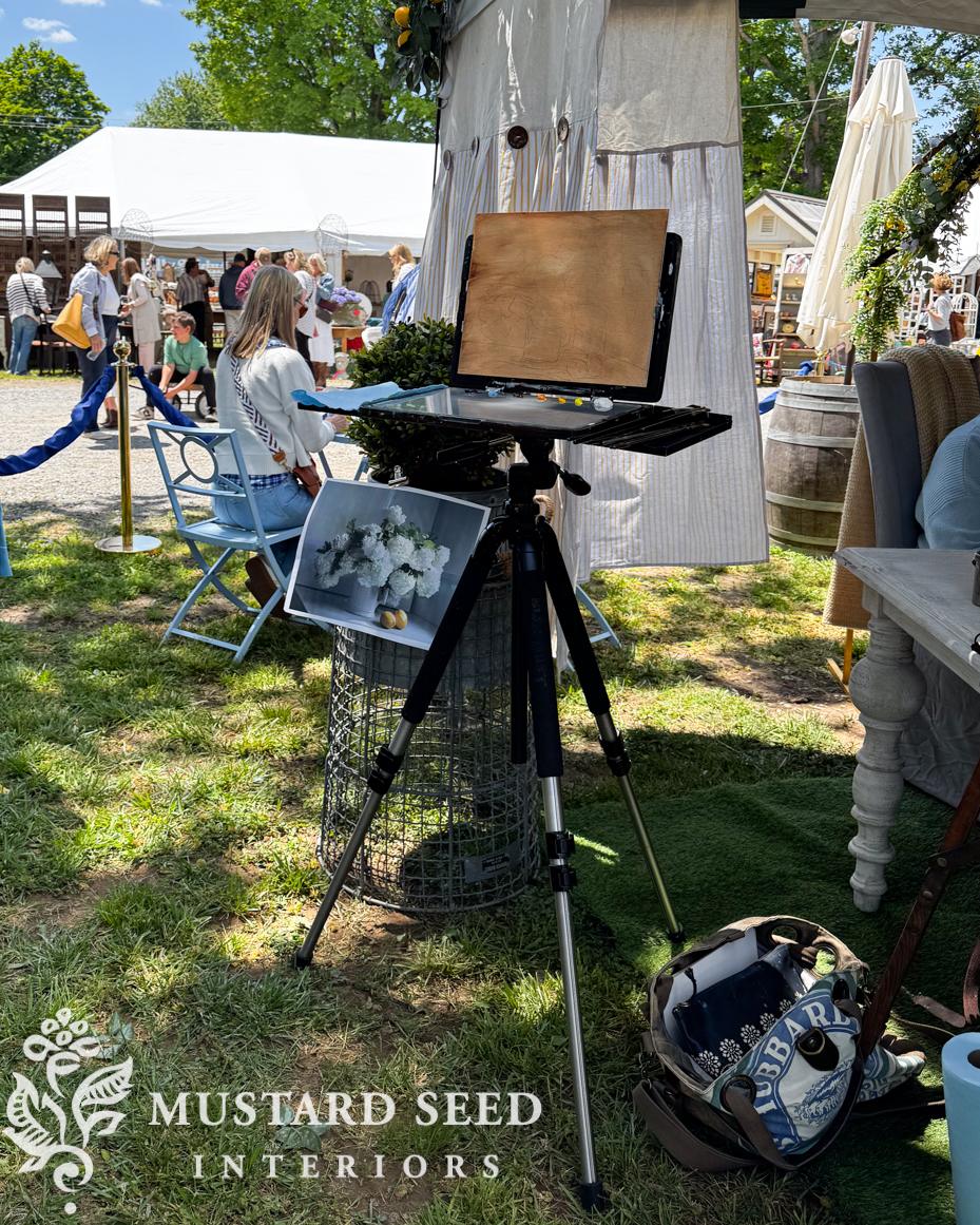 marian parsons fine art | live painting at Lucketts | miss mustard seed