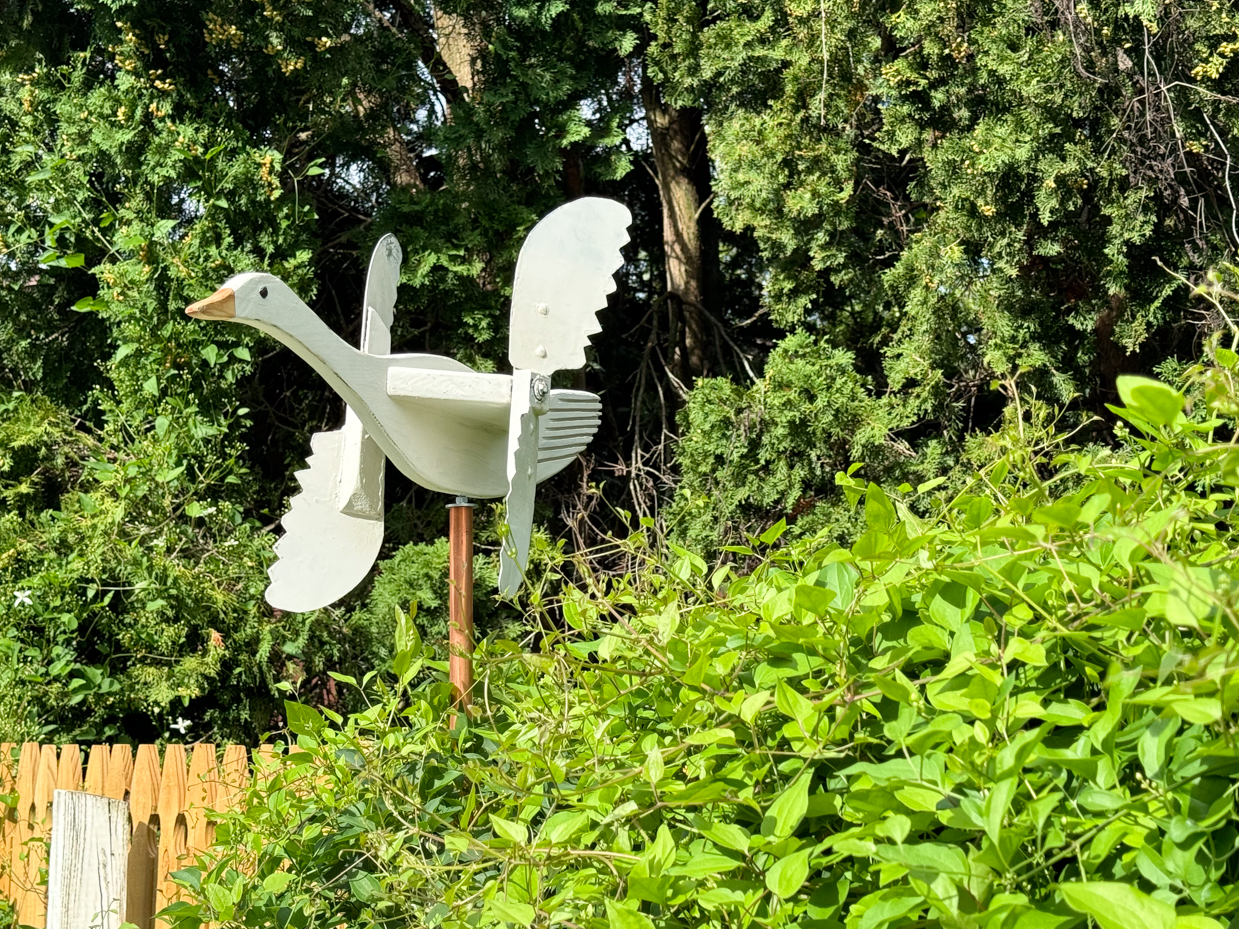 White Rooster Mini Whirligig - Handmade Wood Windmill Yard Art