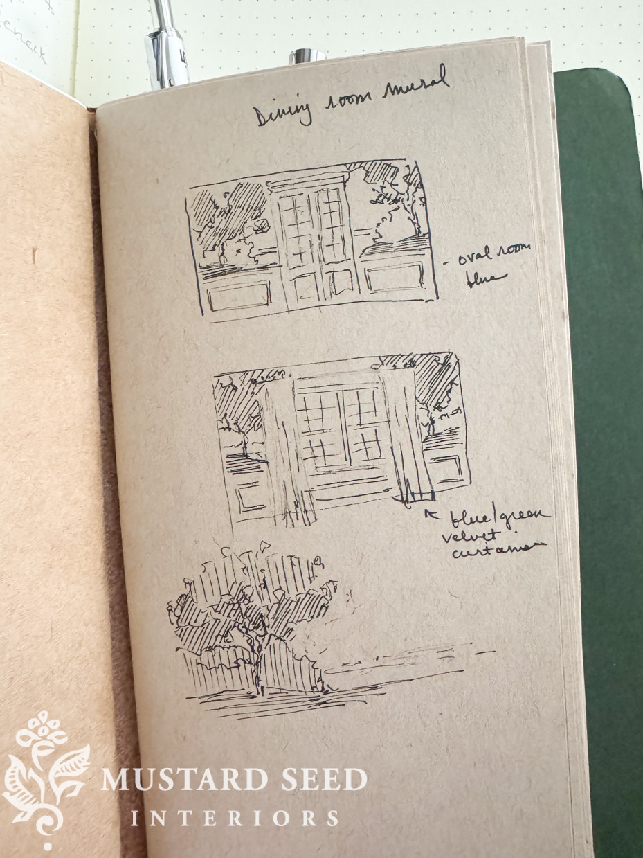 hand painted dining room mural sketches | miss mustard seed