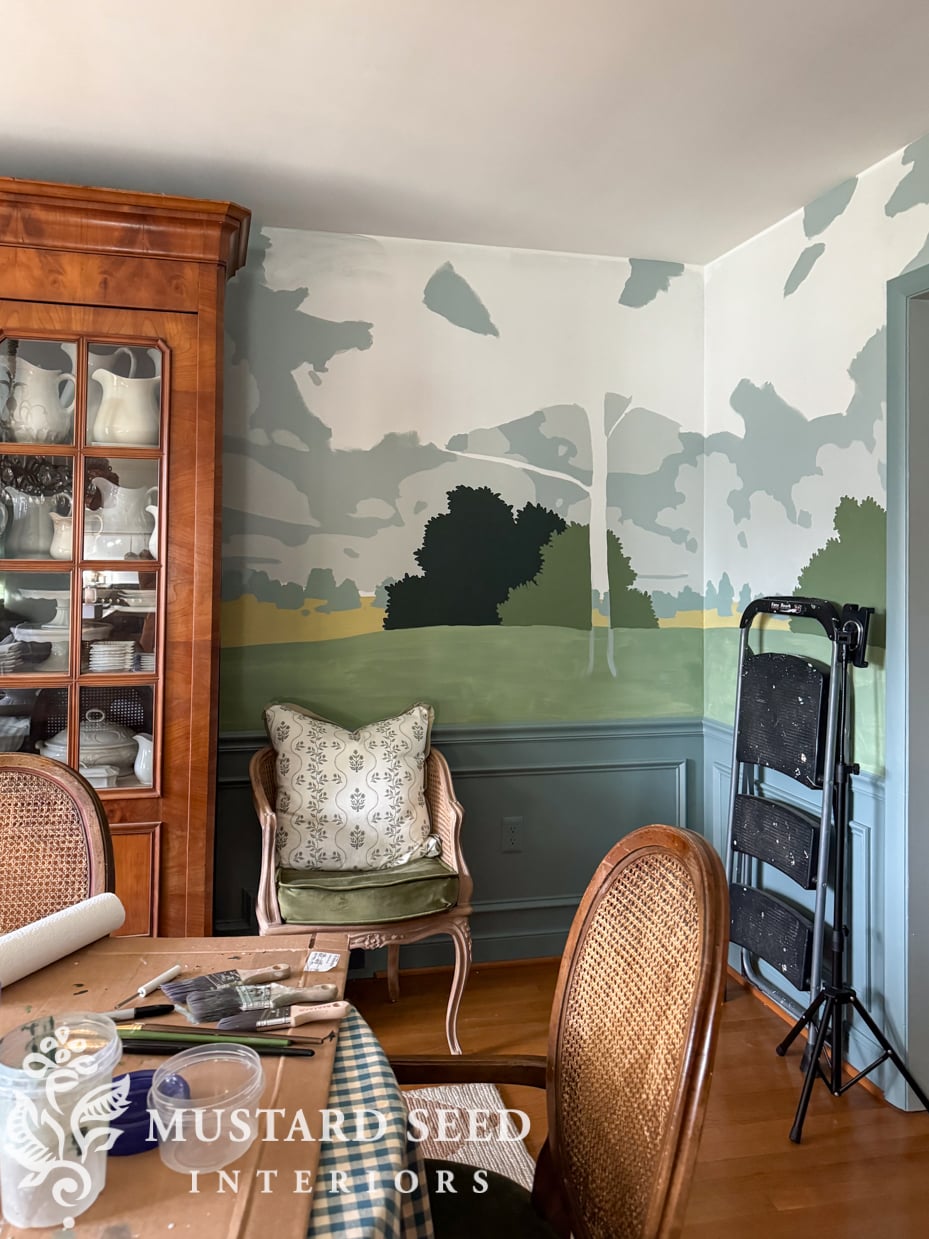 dining room landscape scenic mural progress | miss mustard seed