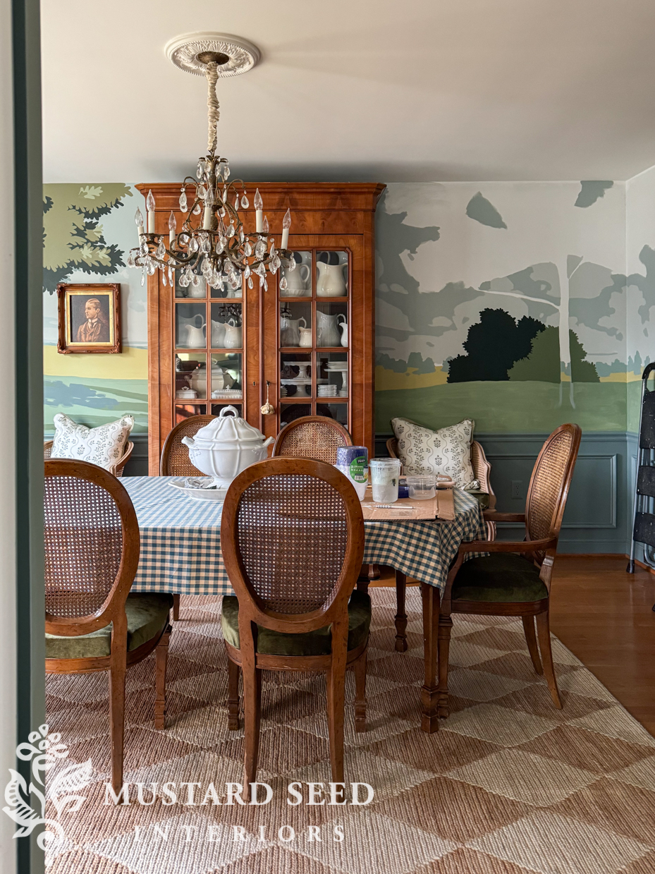 dining room landscape scenic mural progress | miss mustard seed