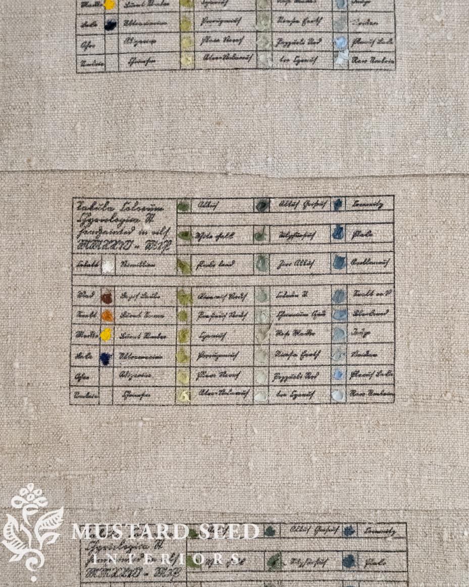 hand-painted, antique-insired color charts on linen | miss mustard seed | marian parsons fine art