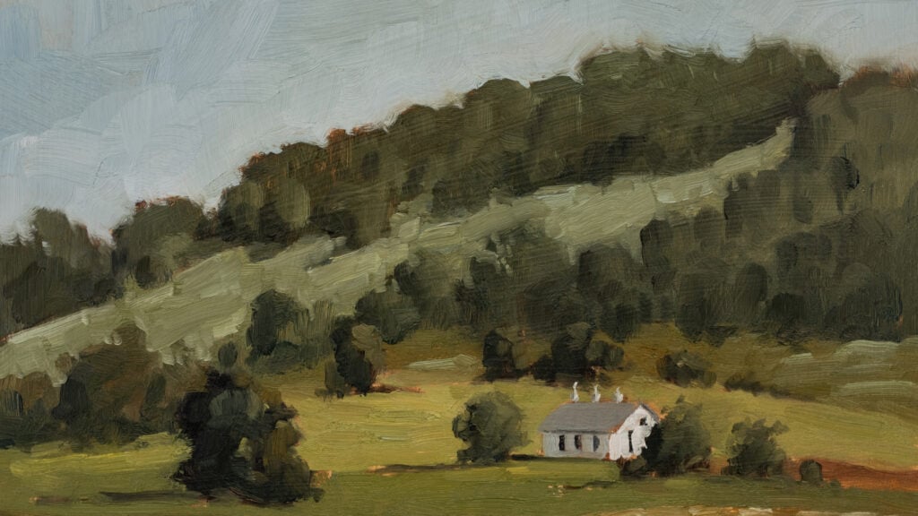 MIss Mustard Seed Farmhouse with roling hills