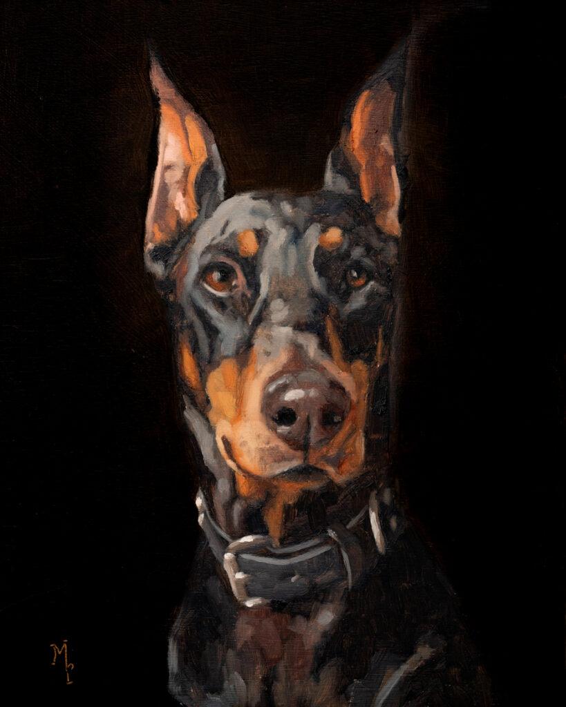 Doberman dog portrait | original oil painting | marian parsons fine art