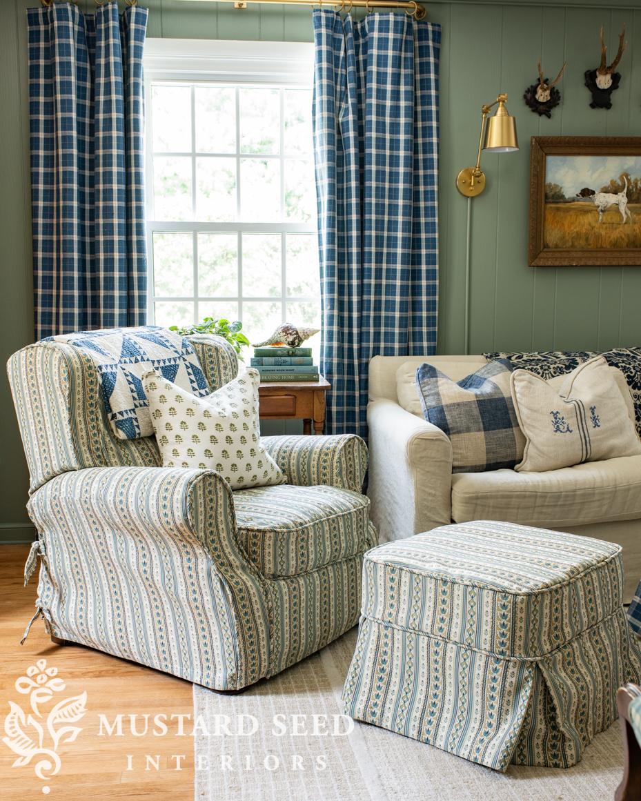 slipcovered recliner and ottoman | miss mustard seed