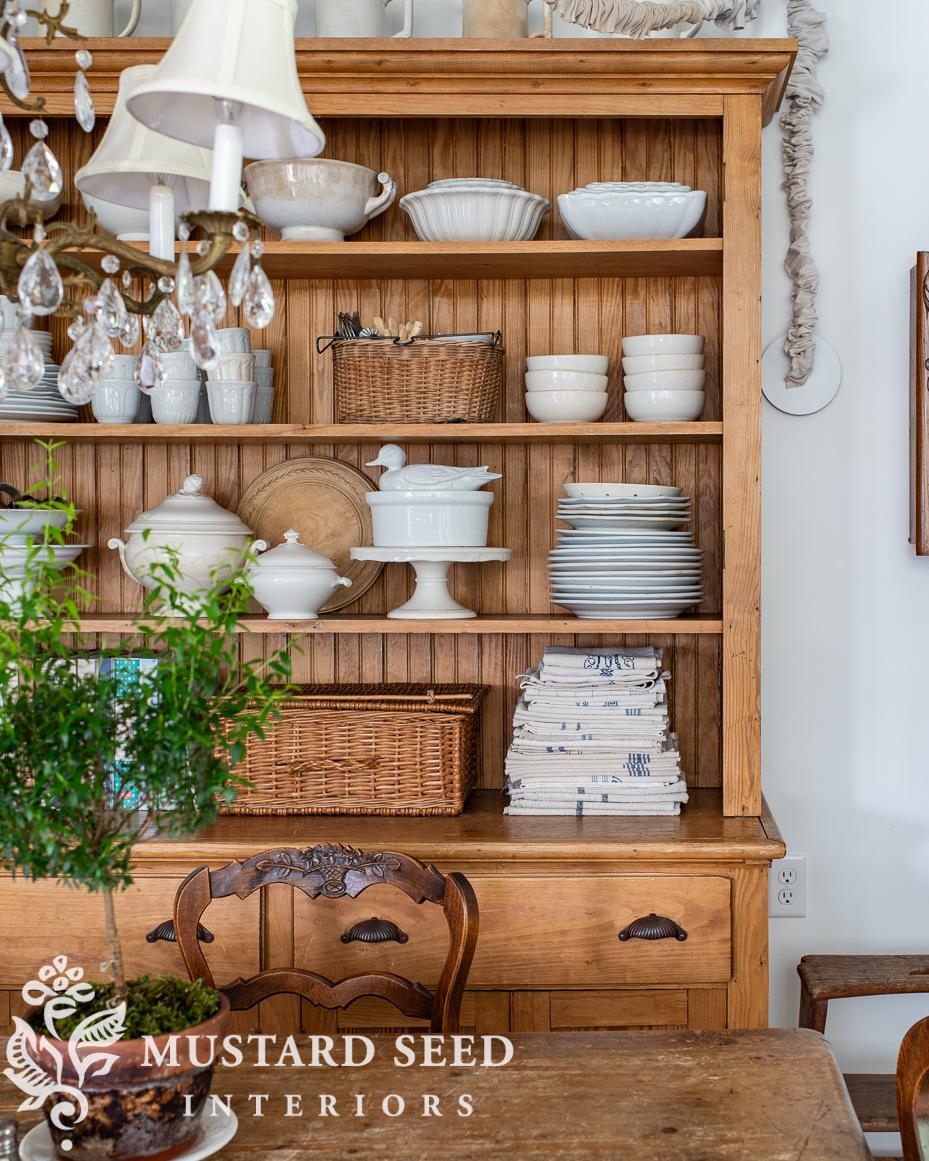 ironstone in an antique pine cabinet | miss mustard seed