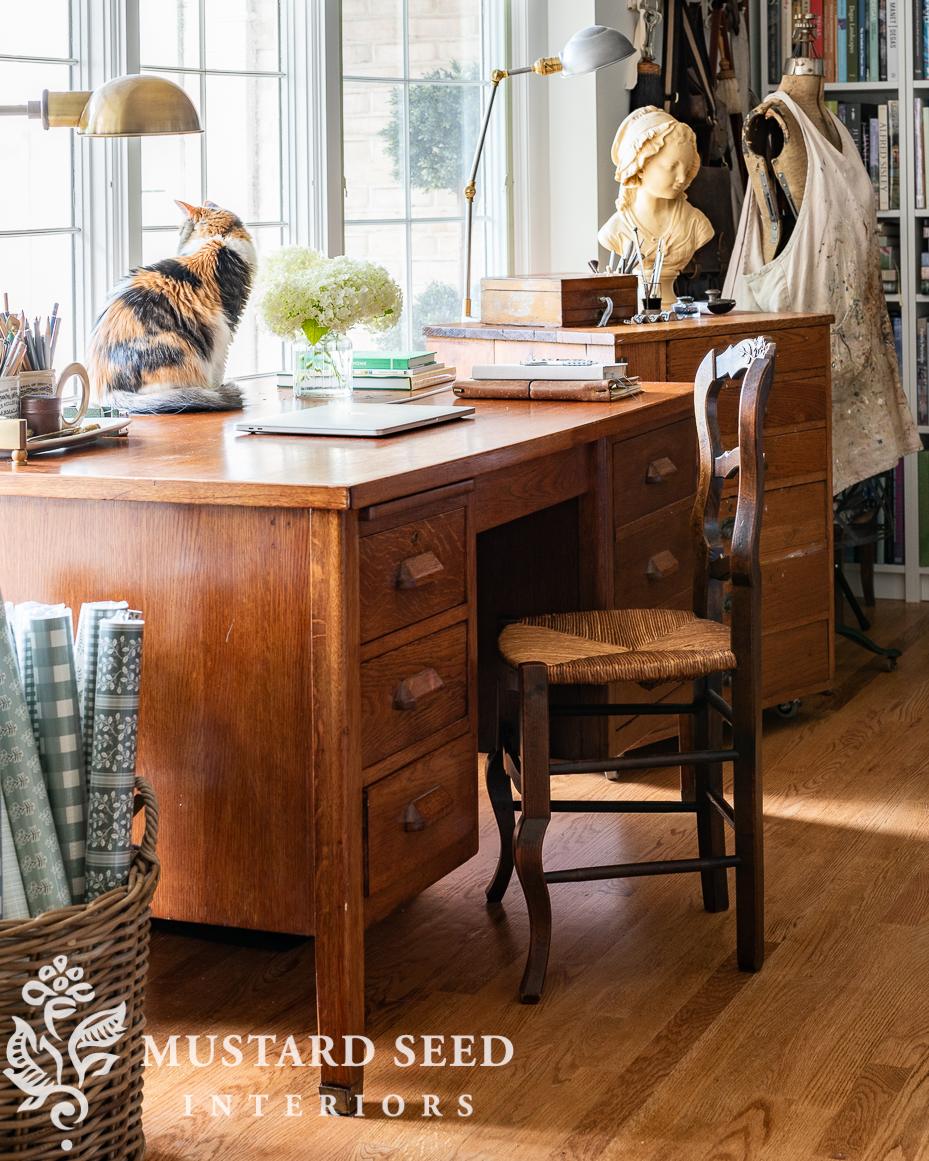 vintage oak desk | miss mustard seed