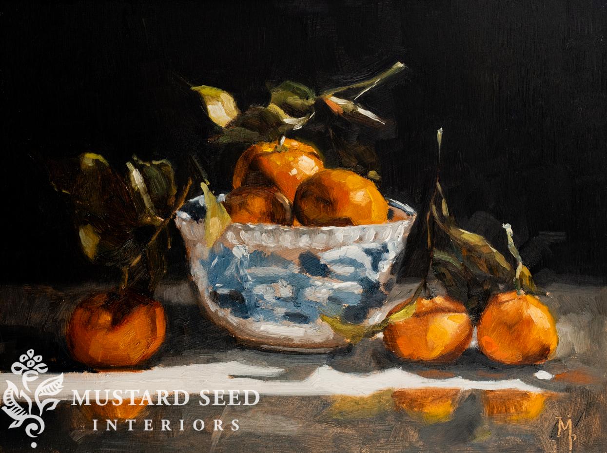 original oil painting | orange still life | marian parsons | miss mustard seed