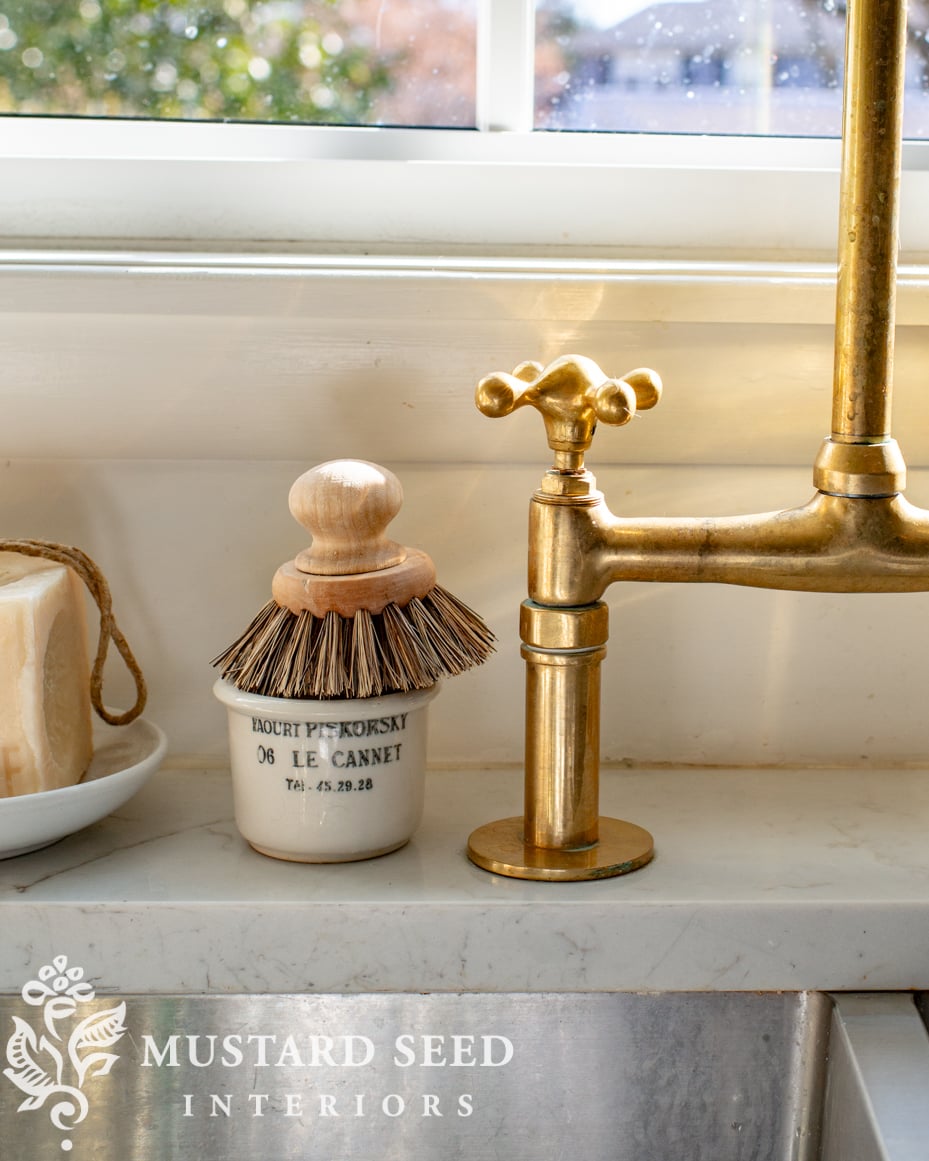 unlacquered brass kitchen faucet update | miss mustard seed