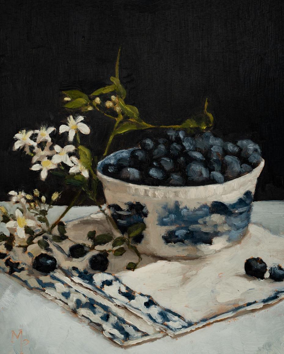 Blueberries & Clematis | original oil paintng | marian parsons fine art | miss mustard seed