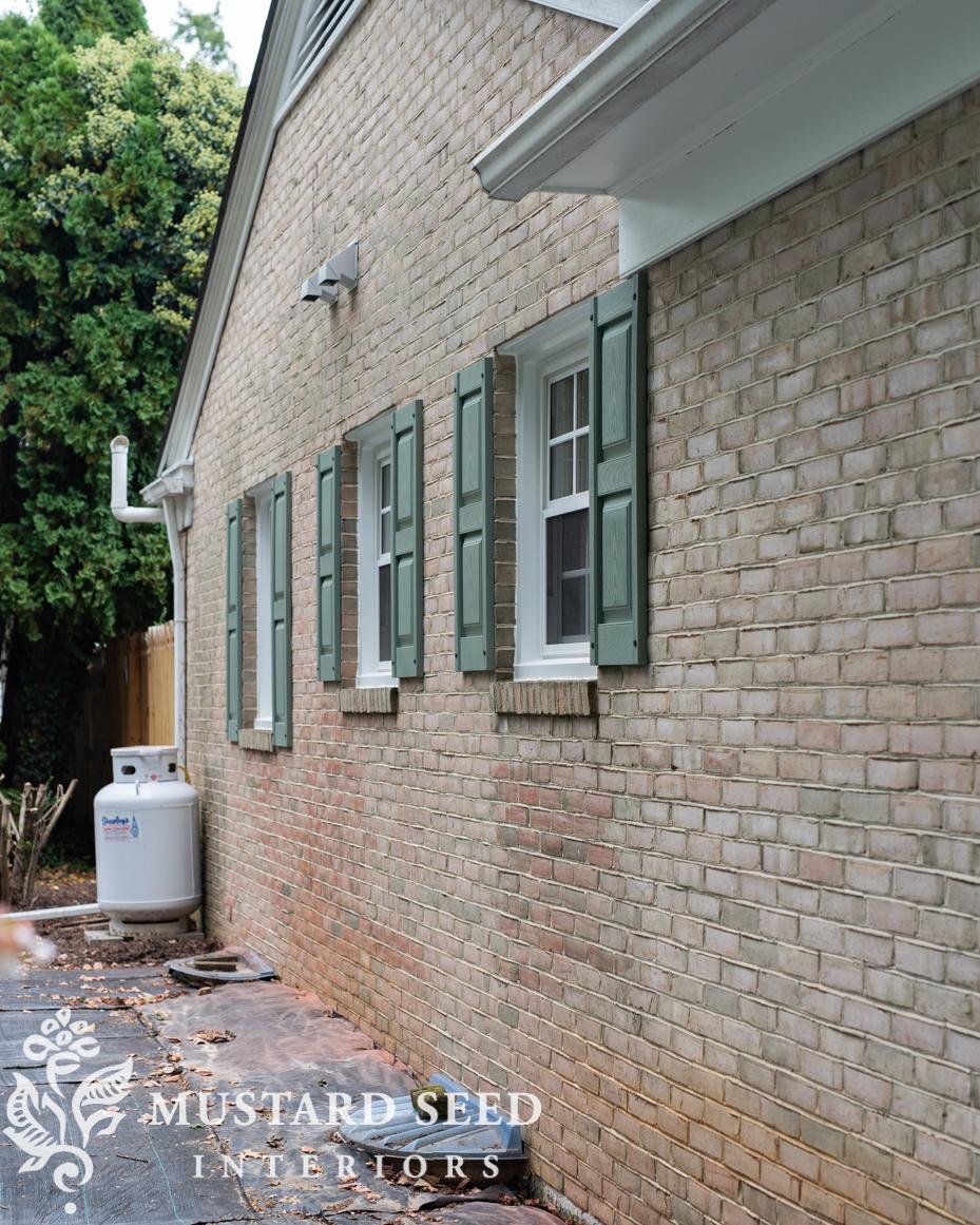 installing vinyl shutters on brick | miss mustard seed