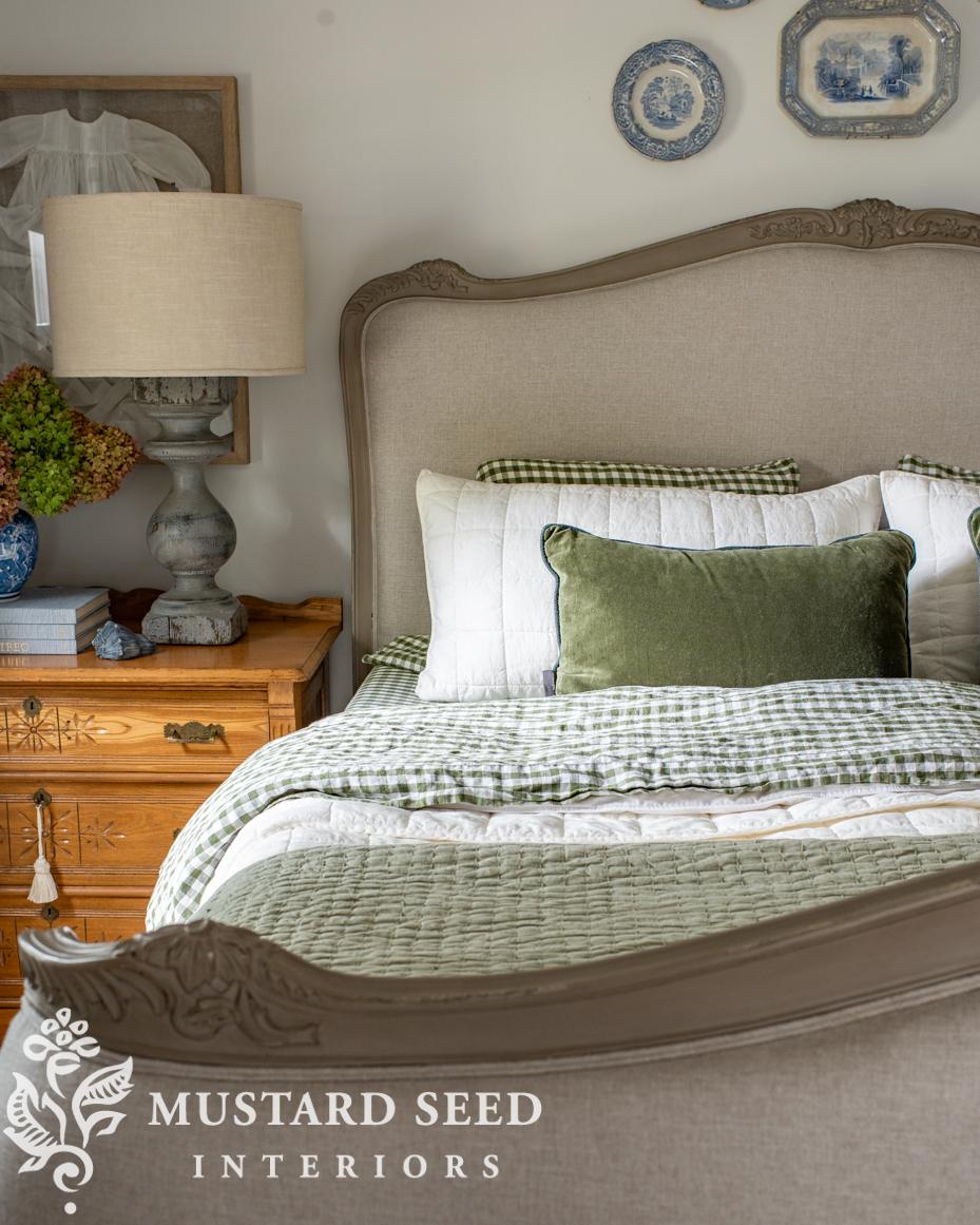 Quince gingham sheets and linen quilt set | miss mustard seed