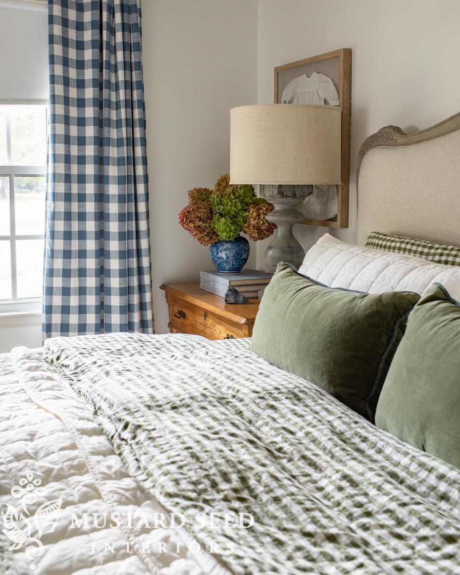 Quince gingham sheets and linen quilt set | miss mustard seed