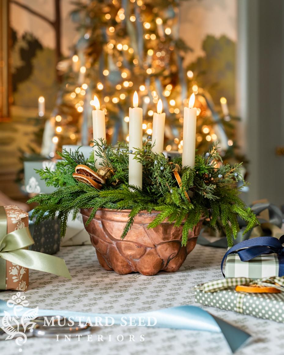 copper mold candle centerpiece | Christmas decorating | miss mustard seed