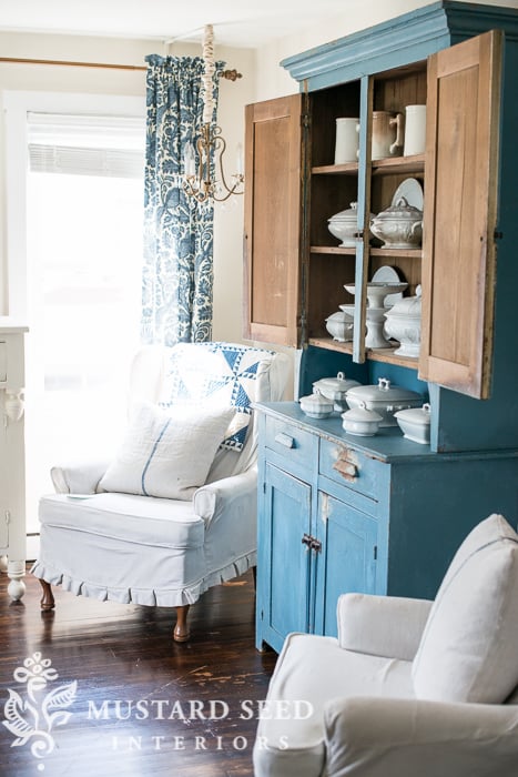 primitive blue milk painted hutch | miss mustard seed