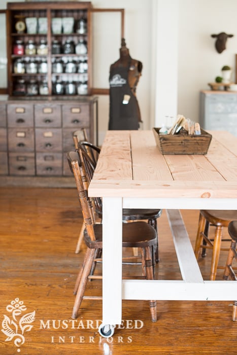 DIY farm table on casters via Anna White | miss mustard seed