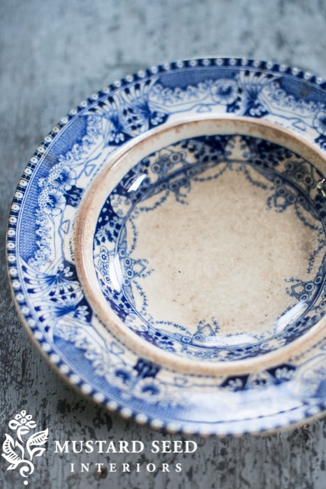 antique blue & white bowl | miss mustard seed