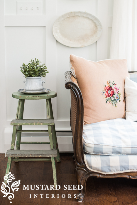 vintage stool as side table | miss mustard seed