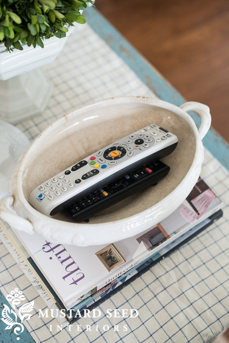 remotes in ironstone tureen | miss mustard seed