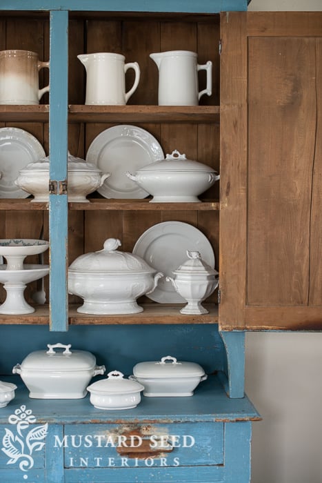 primitive hutch with ironstone | miss mustard seed