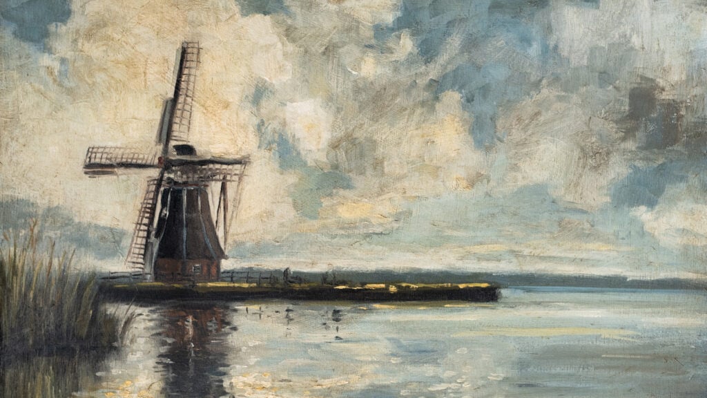 Miss Mustard Seed Seascape with Windmill and Lake