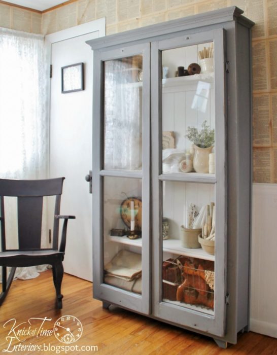Repurposed Windows on Antique Style Cupboard by Knick of Time