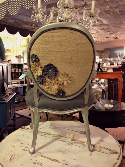 burlap flowers on a chair