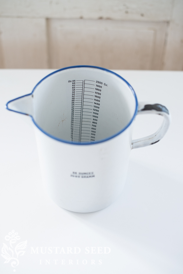 antique blue & white enamel pitcher | miss mustard seed