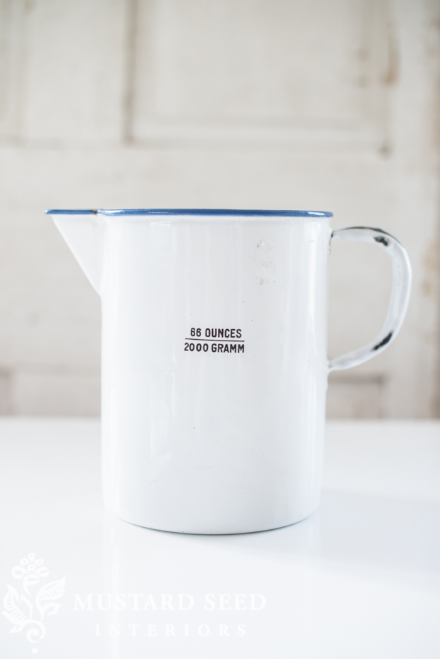 antique blue & white enamel pitcher | miss mustard seed