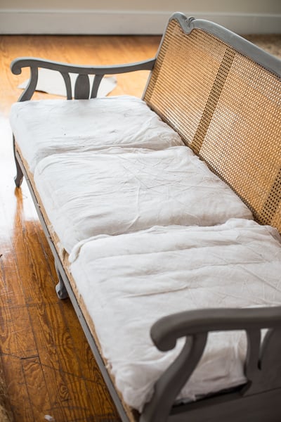 reupholstering a caned sofa | miss mustard seed