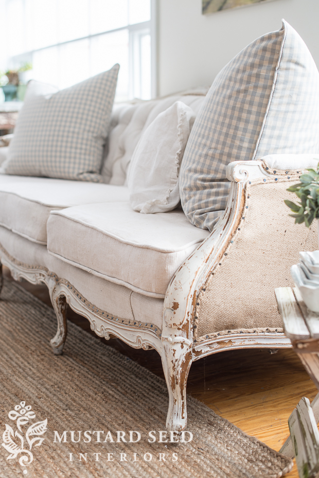 tufted farmhouse sofa makeover | miss mustard seed