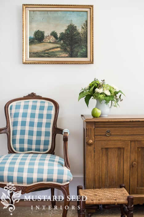 french chair makeover in checks and toile | miss mustard seed